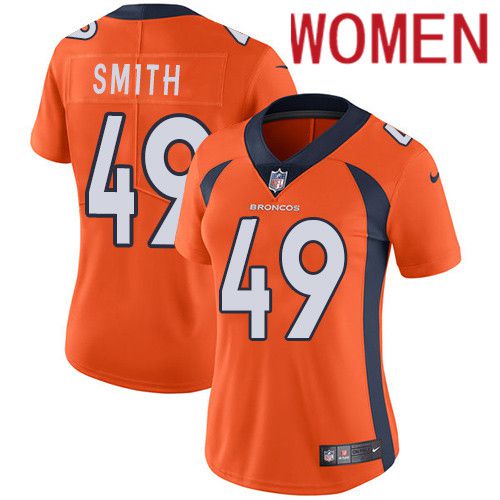Women Denver Broncos #49 Dennis Smith Orange Nike Vapor Limited NFL Jersey